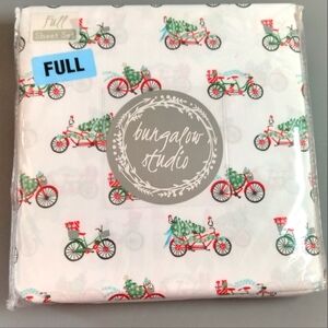 Bungalow Studio Bicycle Print Full Sheet Set Christmas Pattern NEW
